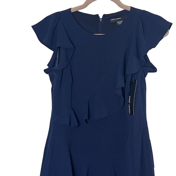 Maggy London Crepe Asymmetric Sheath Dress, Navy, Women's 4 - Picture 3 of 10